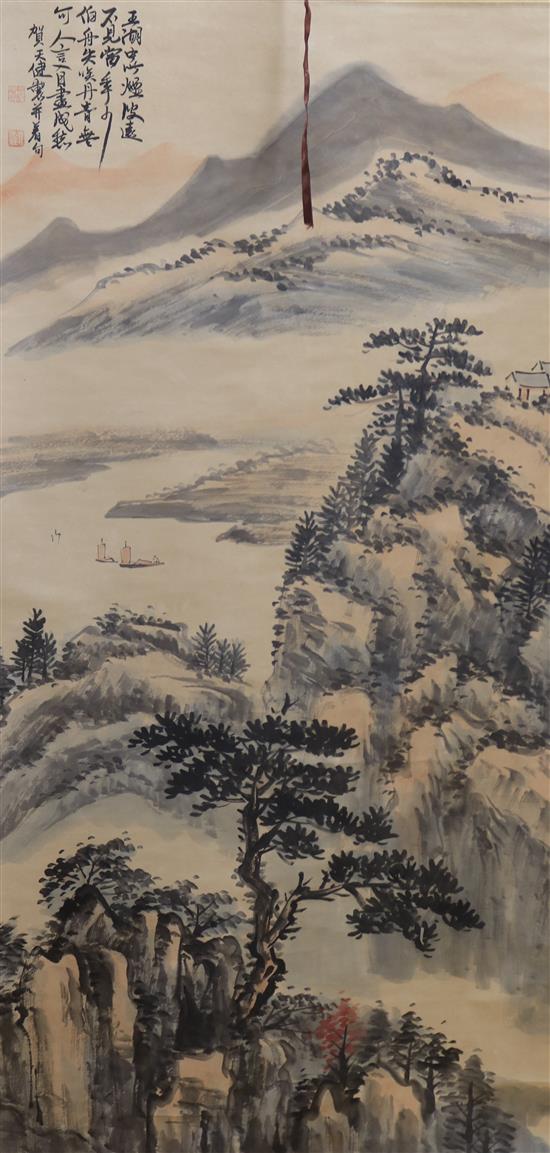 A Chinese landscape scroll painting